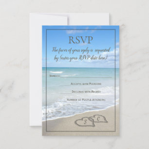 Trauung am Hearts in the Sand Strand mit Monogramm RSVP Karte