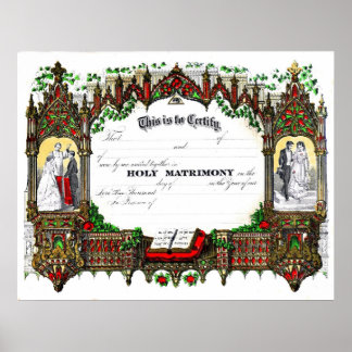 Trauungsurkunde von 1877 poster