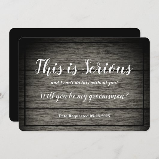 Trauzeuge-Anfrage Dies ist ernstes rustikales Holz Einladung (Vorne/Hinten)