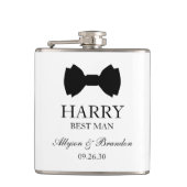 Trauzeuge Black Bow Krawatte Flachmann (Vorderseite)