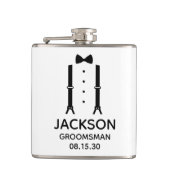 Trauzeuge Black Bow Krawatte Flachmann (Vorderseite)