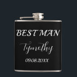 Trauzeuge Black Elegant Einfache Hochzeitsgeschenk Flachmann<br><div class="desc">Moderner,  eleganter,  maskuliner,  schwarz-weißer Trauzeuge. Ideal für Gastgeschenke Hochzeiten. Sie können es mit Ihrem Namen und Datum personalisieren.</div>