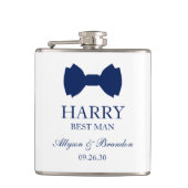 Trauzeuge Blue Bow Krawatte Flachmann (Vorderseite)