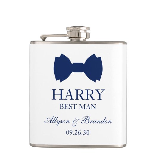 Trauzeuge Blue Bow Krawatte Flachmann (Vorderseite)