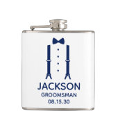 Trauzeuge Blue Bow Krawatte Flachmann (Vorderseite)