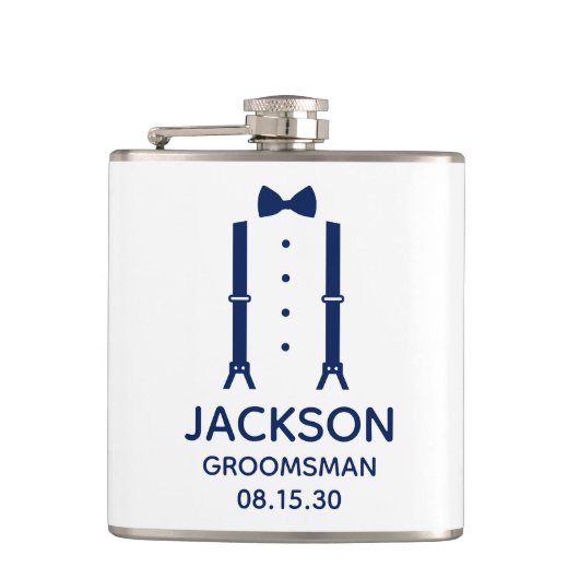 Trauzeuge Blue Bow Krawatte Flachmann (Vorderseite)