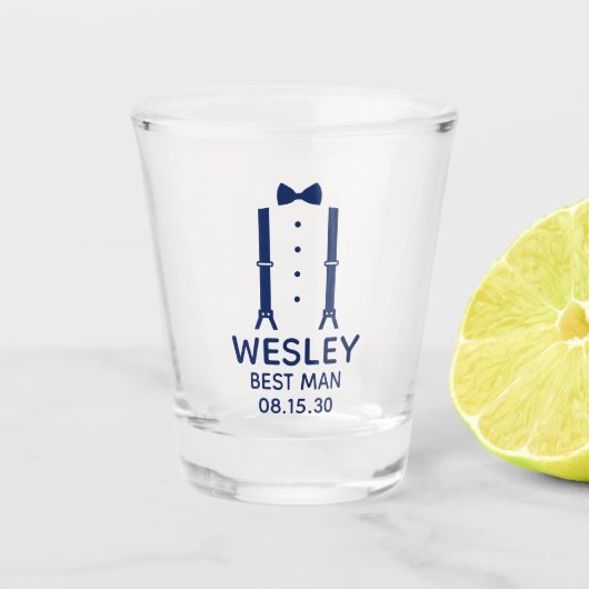 Trauzeuge Blue Bow Krawatte Schnapsglas (Vorderseite)