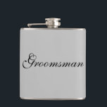 Trauzeuge Flask Flachmann<br><div class="desc">Die Flasche für den Trauzeuge wird in grauer Farbe mit schwarzem Text angezeigt. Passen Sie dieses Objekt an oder kaufen Sie, wie es ist.</div>