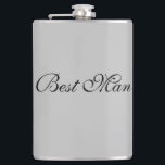 Trauzeuge Flask Flachmann<br><div class="desc">Die Flasche für den Trauzeuge wird in grauer Farbe mit schwarzem Text angezeigt. Passen Sie dieses Objekt an oder kaufen Sie, wie es ist.</div>