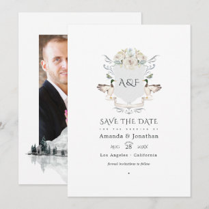 Trauzeuge Foto mit Wasserfall-Monogramm-Wappen Save The Date