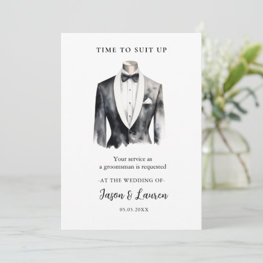 Trauzeuge für Aquarellfarben Anzug Einladung (Stehend Vorderseite)