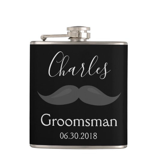 Trauzeuge Gastgeschenk Hochzeit Mustache Flachmann (Vorderseite)
