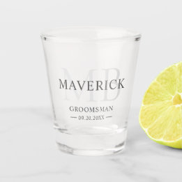 Trauzeuge geben moderne trendy Monogram-Initialen Schnapsglas