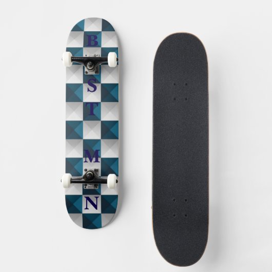 TRAUZEUGE Geometric Pattern Blue Silver Skateboard (Vorderseite)