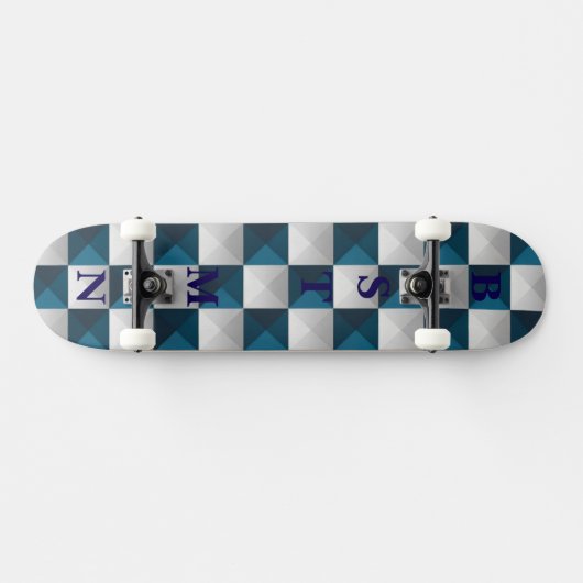 TRAUZEUGE Geometric Pattern Blue Silver Skateboard (Horizontal)