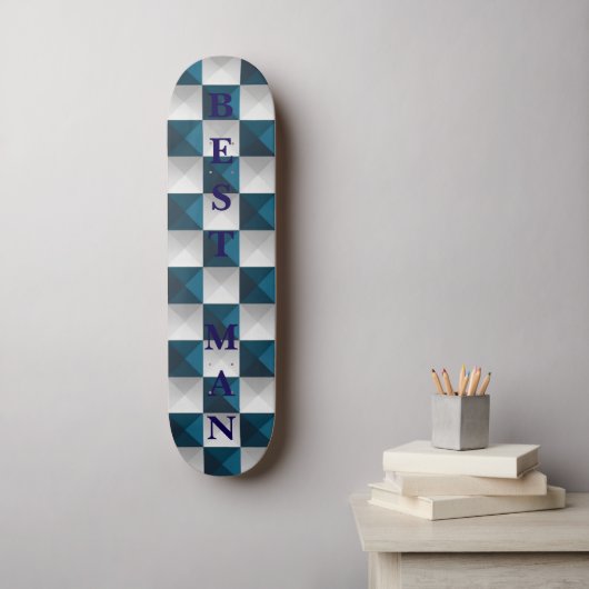 TRAUZEUGE Geometric Pattern Blue Silver Skateboard (Wandkunst)