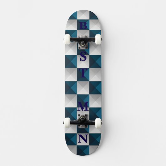 TRAUZEUGE Geometric Pattern Blue Silver Skateboard (Vorderseite)