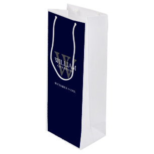 Trauzeuge Geschenk Custom Modern Navy Blue Geschenktüte Für Weinflaschen