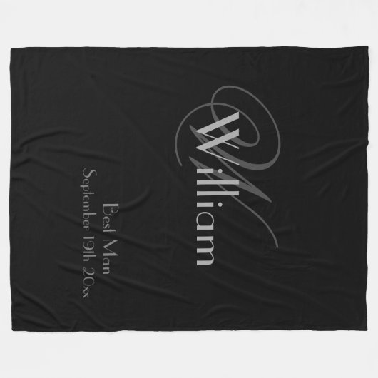 Trauzeuge Geschenk Moderne Monogram Chic Script Bl Fleecedecke (Vorderseite (Horizontal))