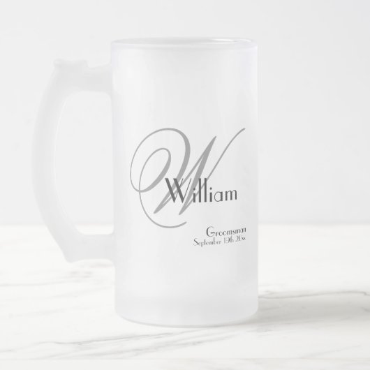 Trauzeuge Geschenk Moderne Monogramm Initial & Nam Mattglas Bierglas (Links)
