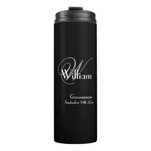 Trauzeuge Geschenk Modernes Monogramm Chic Schwarz Thermosbecher