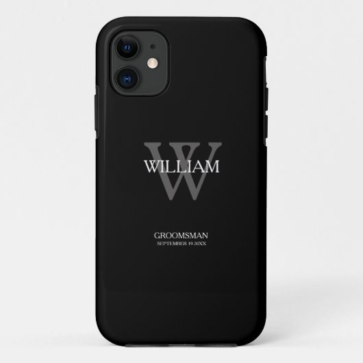 Trauzeuge-Geschenk Monogramm Name Modern Cool Blac Case-Mate iPhone Hülle (Rückseite)