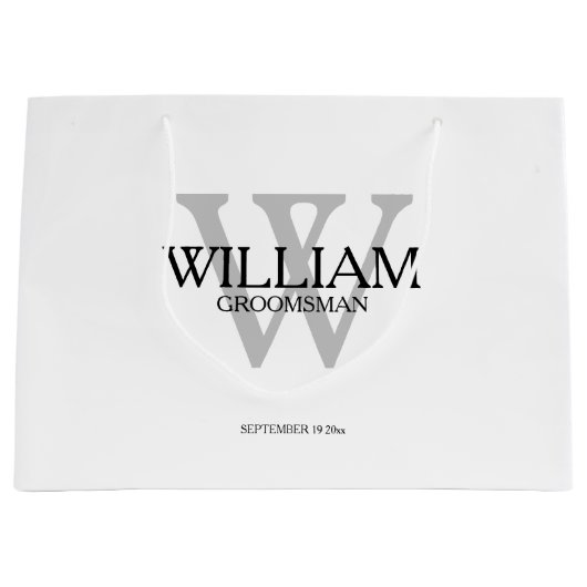 Trauzeuge-Geschenk Monogramm Schwarz-weiß & grau Große Geschenktüte (Vorderseite)