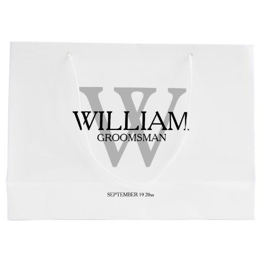 Trauzeuge-Geschenk Monogramm Schwarz-weiß & grau Große Geschenktüte (Rückseite)