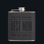 Trauzeuge Gifts-Black Imitats Leather Flachmann<br><div class="desc">Eleganter Trauzeuge. und Trauzeuge Hochzeitsgeschenke Vorlage. schwarze Vintage Imitate Leder Textur (Lederabbild auf Flasche gedruckt).</div>