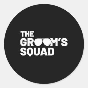 Trauzeuge Groom Squat Men Bachelor versorgt Party Runder Aufkleber
