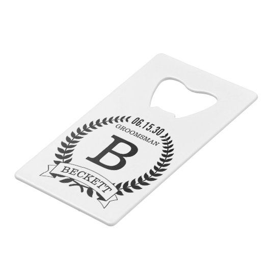 Trauzeuge-Initialen Geldbeutel Flaschenöffner (Rückseite Schrägansicht)