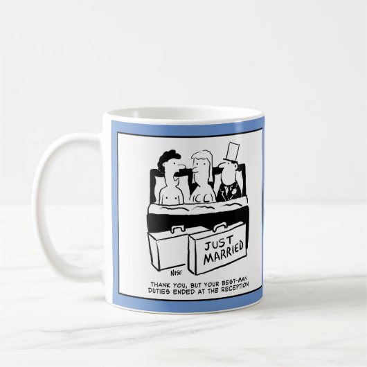 Trauzeuge ist in Bed mit Bride & Groom. Kaffeetasse (Links)