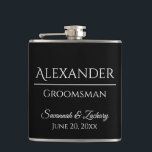 Trauzeuge Liquor Flask Gastgeschenk Hochzeit Gesch Flachmann<br><div class="desc">Diese Flasche ist der perfekte Weg,  um Ihren Trauzeugen,  Mitgliedern der Hochzeitsfeier oder anderen Gästen zu danken. Der Text ist vollständig anpassbar mit einem Ort,  um den Namen Ihres Trauzeugen,  den Titel (Trauzeuge,  Trauzeuge,  Vater der Braut,  etc.),  den Namen des Ehepaares,  und das Hochzeitsdatum.</div>