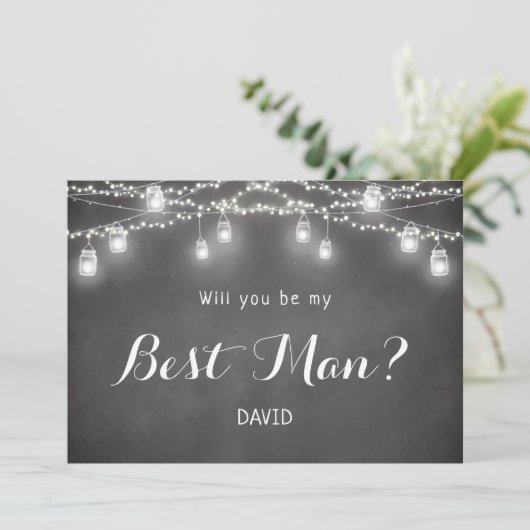 Trauzeuge Mason Jar String Lights Einladung (Stehend Vorderseite)