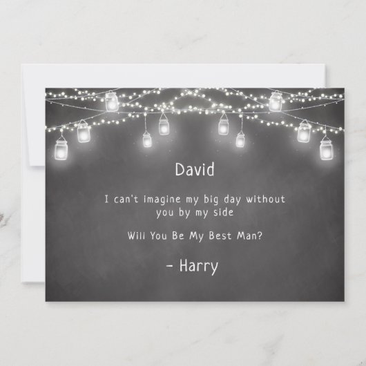 Trauzeuge Mason Jar String Lights Einladung (Rückseite)