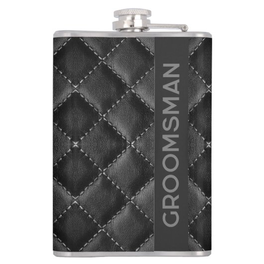 Trauzeuge mit einprägtem Monogramm-Schwarzleder Flachmann (Rückseite)