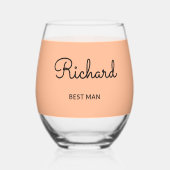 Trauzeuge Mit Monogramm, stylischer Brautpfirsich Weinglas Ohne Stiel (Vorderseite)