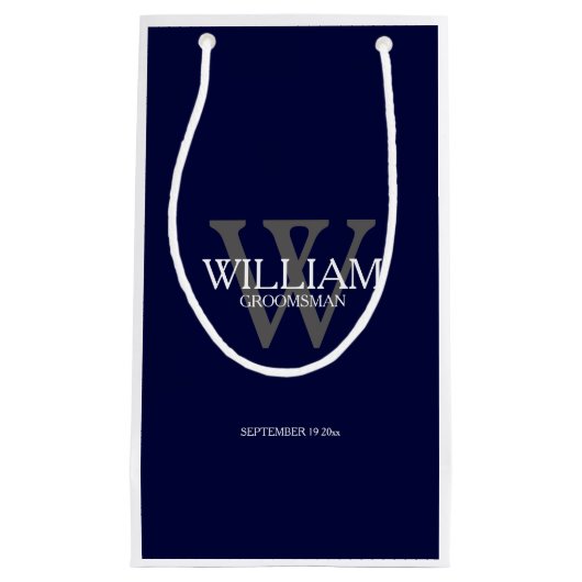 Trauzeuge Moderner Monogramm Name Elegance Navy Bl Kleine Geschenktüte (Vorderseite)