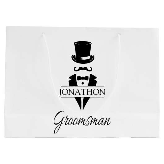 Trauzeuge Name Black Krawatte Mustache Große Geschenktüte (Rückseite)
