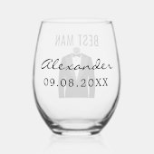Trauzeuge Name Black Tuxedo Hochzeitdatum Weinglas Ohne Stiel (Rückseite)