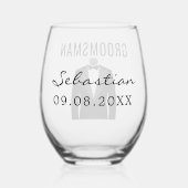 Trauzeuge Name Black Tuxedo Hochzeitdatum Weinglas Ohne Stiel (Rückseite)