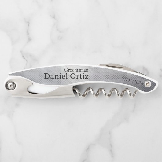 Trauzeuge Name Datum Faux-Metallstruktur Kellnermesser (Vorderseite)