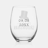 Trauzeuge Name Top Hat Hochzeitdatum Weinglas Ohne Stiel (Rückseite)