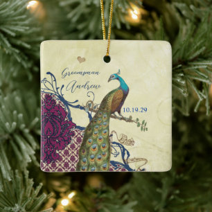 Trauzeuge Navy & Raspberry Vintag Peacock Keramikornament