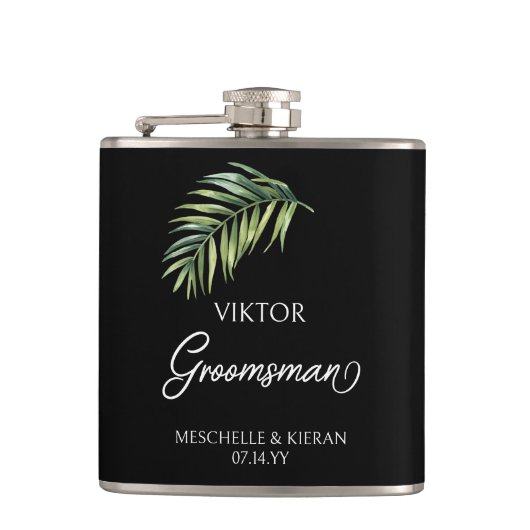 Trauzeuge Palm Leaf jeder Farbe Angesagt Flachmann (Vorderseite)