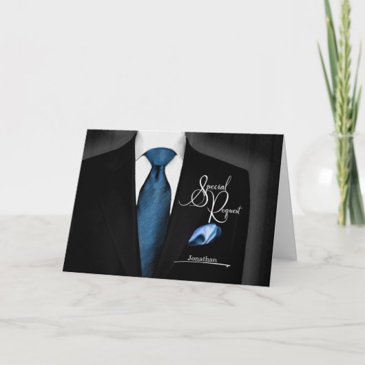 Trauzeuge Request Tuxedo mit Blue Krawatte Einladung (Vorderseite)