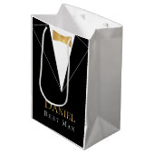 Trauzeuge Schwarzer Anzug Elegante Imitats Krawatt Mittlere Geschenktüte (Vorderseite Schrägansicht)