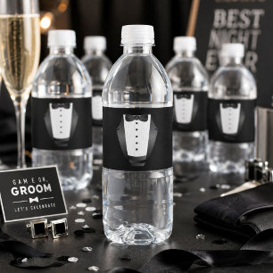 Trauzeuge Team Groom black tuxedo Bachelor Party Wasserflaschenetikett