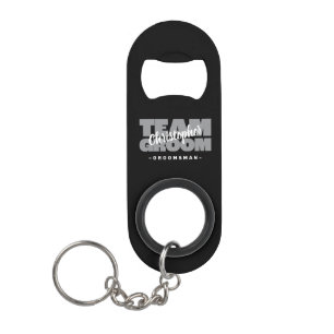 Trauzeuge Team Groom Name Wedding Party Black Gray Mini Flaschenöffner