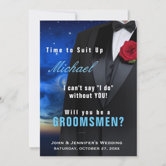 Trauzeuge Tuxedo Einladung Anzug hoch (Vorderseite)